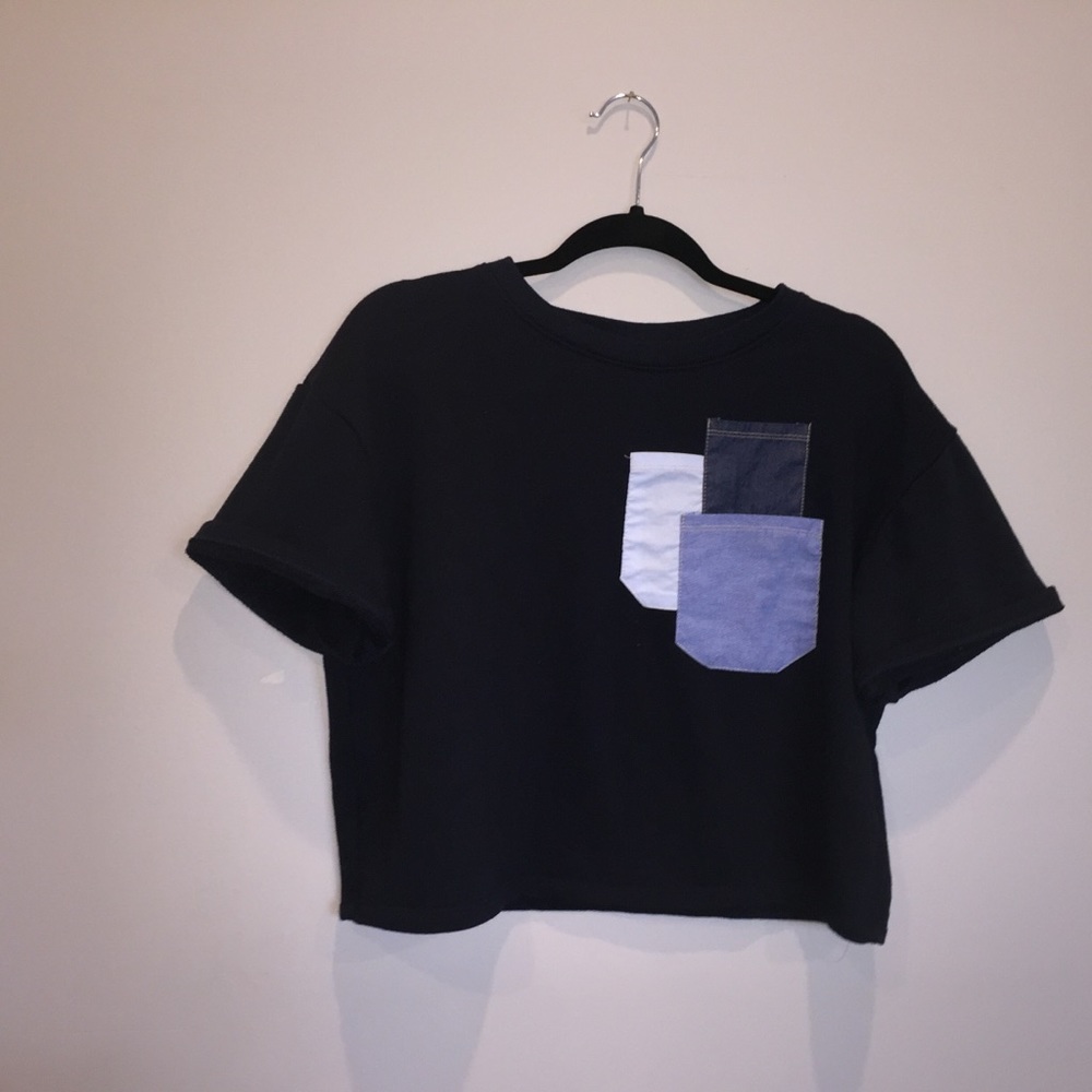 Black and denim boutique crop top shirt size M